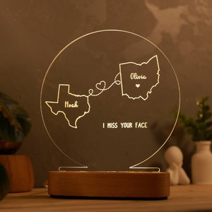 Custom Two Map Night Light for Couples Gift for Her/Him Long Distance Relationship Gift Going Away Gift Couple Gift Christmas Gift image 1