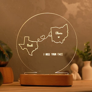 Veilleuse personnalisée à deux cartes pour couple - Cadeau pour elle lui - Cadeau pour une relation longue distance Cadeau pour la Saint-Valentin - Cadeau de départ - Cadeau pour couple