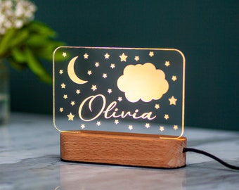 Moon and Stars Night Light -  Toddler Newborn Gifts - Name Light for kids - 1st Birthday Gifts - New Mom Gifts - New Baby Gifts - Nursery