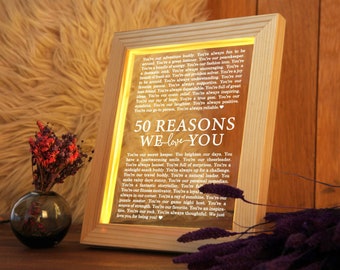 50 Reasons We Love You Night Light - 50th Birthday Gift for Him or Her - 50th Birthday Gift for Husband - Personalized 50th Birthday Decor