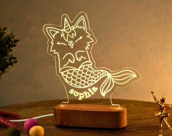 Nom de lampe personnalisé pour enfant - Déco pour chambre d'enfant - Déco pour chambre de bébé - Cadeau unique pour bébé - Cadeau d'anniversaire pour fille - Chat licorne - Cadeau de tante