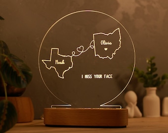 Custom Two Map Night Light for Couples - Gift for Her/Him - Long Distance Relationship Gift - Going Away Gift - Couple Gift - Christmas Gift