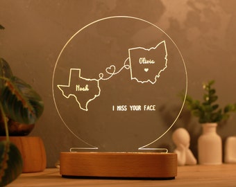 Custom Two Map Night Light for Couples - Gift for Her/Him - Long Distance Relationship Gift - Going Away Gift - Couple Gift - Christmas Gift