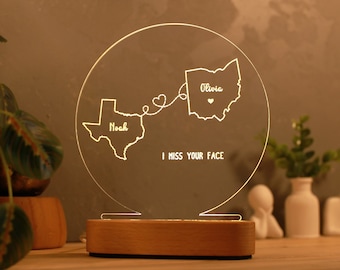 Custom Two Map Night Light for Couples - Gift for Her/Him - Long Distance Relationship Gift - Going Away Gift - Couple Gift - Christmas Gift