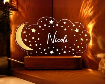 Personalized Gifts for Kids - Nursery Decor - Custom Name Light - Baby Gift Ideas - Kids Room Decor - Custom Night Light with Moon & Stars