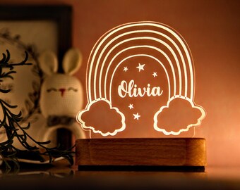 Tęczowa lampka nocna z imieniem dla dzieci - prezent dla noworodków - Lampka z imieniem dla dziecka - Spersonalizowany prezent dla dziewczynki lub chłopca - Prezent na baby shower