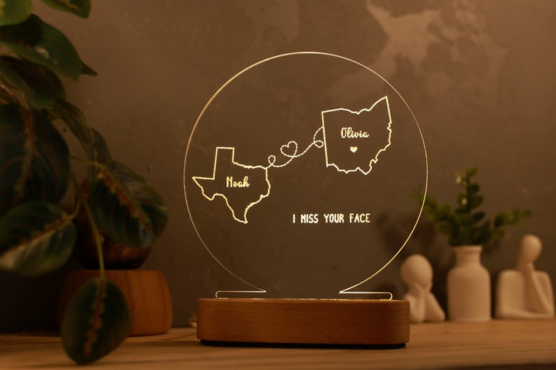 Custom Two Map Night Light for Couples Gift for Her/Him Long Distance Relationship Gift Going Away Gift Couple Gift Christmas Gift image 1