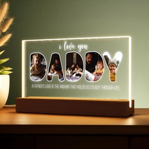 Custom I Love You Daddy Night Light with Photos, Personalized LED Lamp for Dad, Unique Father’s Day Gift From Kids, First Time Dad, New Dad