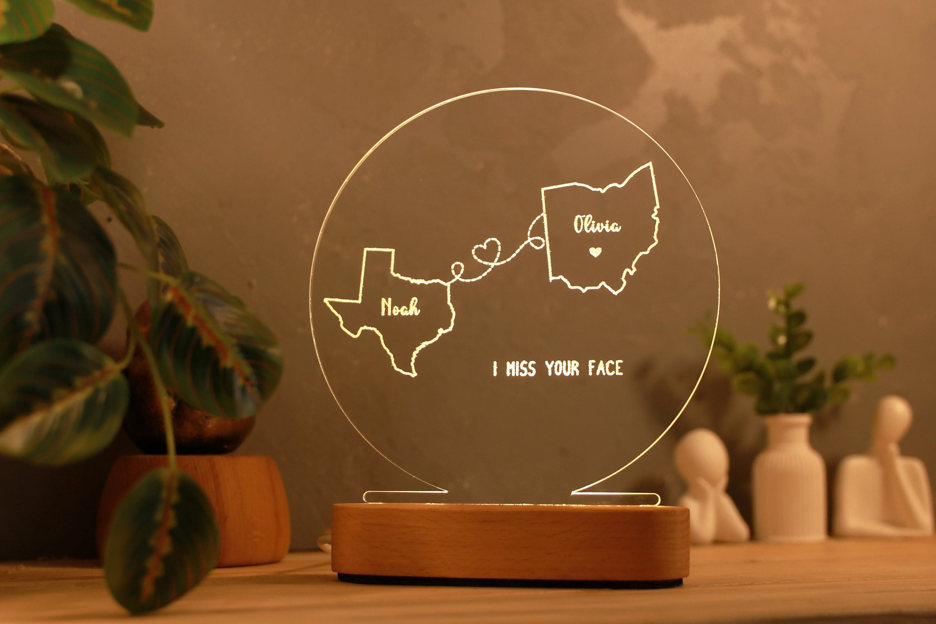 Custom Two Map Night Light for Couples - Gift for Her Him - Long Distance Relationship Gift Valentines Gift - Going Away Gift - Couple Gift