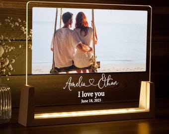 Custom Photo LED Night Light with Name and Date, Personalized Couple Gift for Anniversary, Wedding or Engagement, Christmas Gift for Her Him