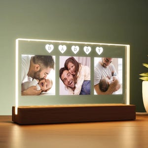 Custom Daddy Night Light with Photos – Personalized Dad Acrylic Lamp – Fathers Day Gift from Kids – First Time Dad Keepsake - Gift for Daddy