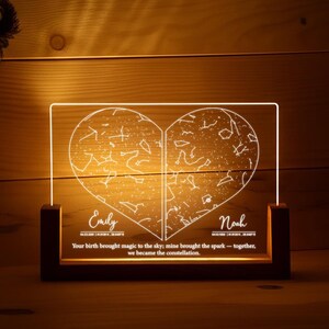 Benutzerdefinierte Herz Sternenkarte Nachtlicht, personalisierte Paar Konstellation Geschenk mit Namen, Daten, Koordinaten, Jahrestagsgeschenk für Freund Ihn