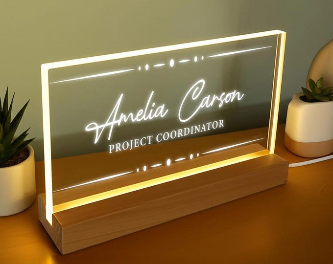 Custom Name Plate Night Light With Job Title, Personalized Office Desk Sign for Professionals, Teacher, Doctor, Manager, Name Plate for Desk