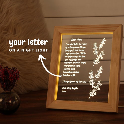 Veilleuse personnalisée avec lettre écrite à la main - Idées cadeaux pour la fête des Mères - Cadeau pour la fête des Mères - Cadeau pour maman - Cadeaux d'anniversaire pour grand-mère et maman