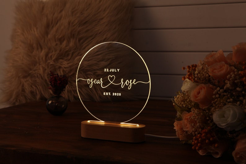 Personalized Night Light Home Decor Wedding Gift Ideas Engagement Gift Newly Wed Gift Wedding Favors Gift for Him Gift for Her image 1