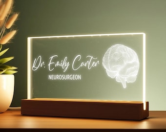 Placa LED personalizada para neurocirujano, lámpara de escritorio personalizada para neurocirujano, regalo para neurólogo, regalo para estudiantes de medicina, regalo para amantes de la ciencia
