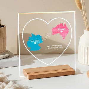 Cadeau fête des Mères pour un voyage interurbain - Cadeau pour maman et sa fille - Plaque acrylique personnalisée deux cartes - Cadeau d'anniversaire de maman - Idées cadeau pour la fête des Mères