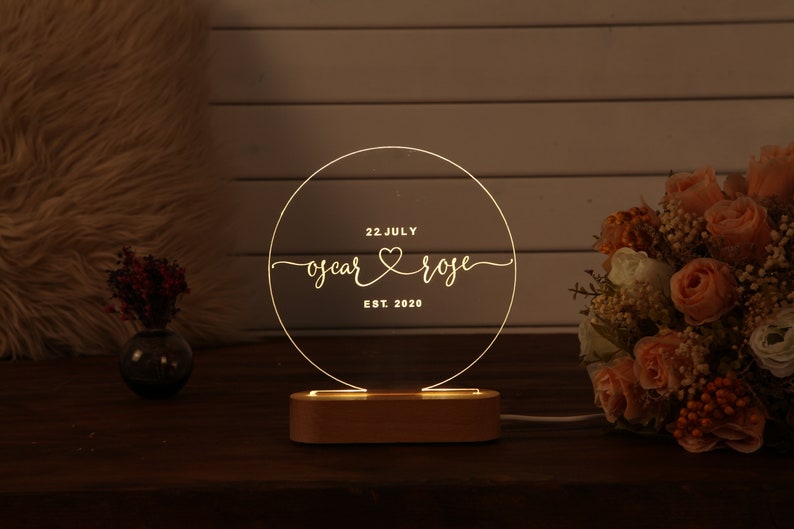 Personalized Night Light Home Decor Wedding Gift Ideas Engagement Gift Newly Wed Gift Wedding Favors Gift for Him Gift for Her Dual Name