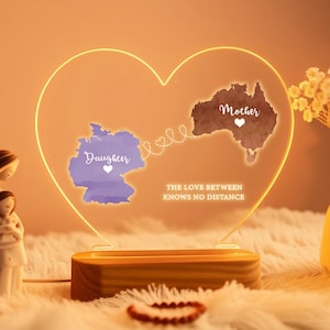 Regalo para el Día de la Madre a Distancia - Regalo para Mamá de su Hija - Luz de Noche Personalizada con Dos Mapas - Regalo de Cumpleaños para Mamá - Regalo Único para el Día de la Madre