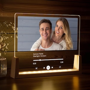 Custom Photo Song Night Light with Photo, Personalized LED Plaque Gift for Anniversary, Couples, Valentine&#39;s Day, Christmas Gift for Her Him