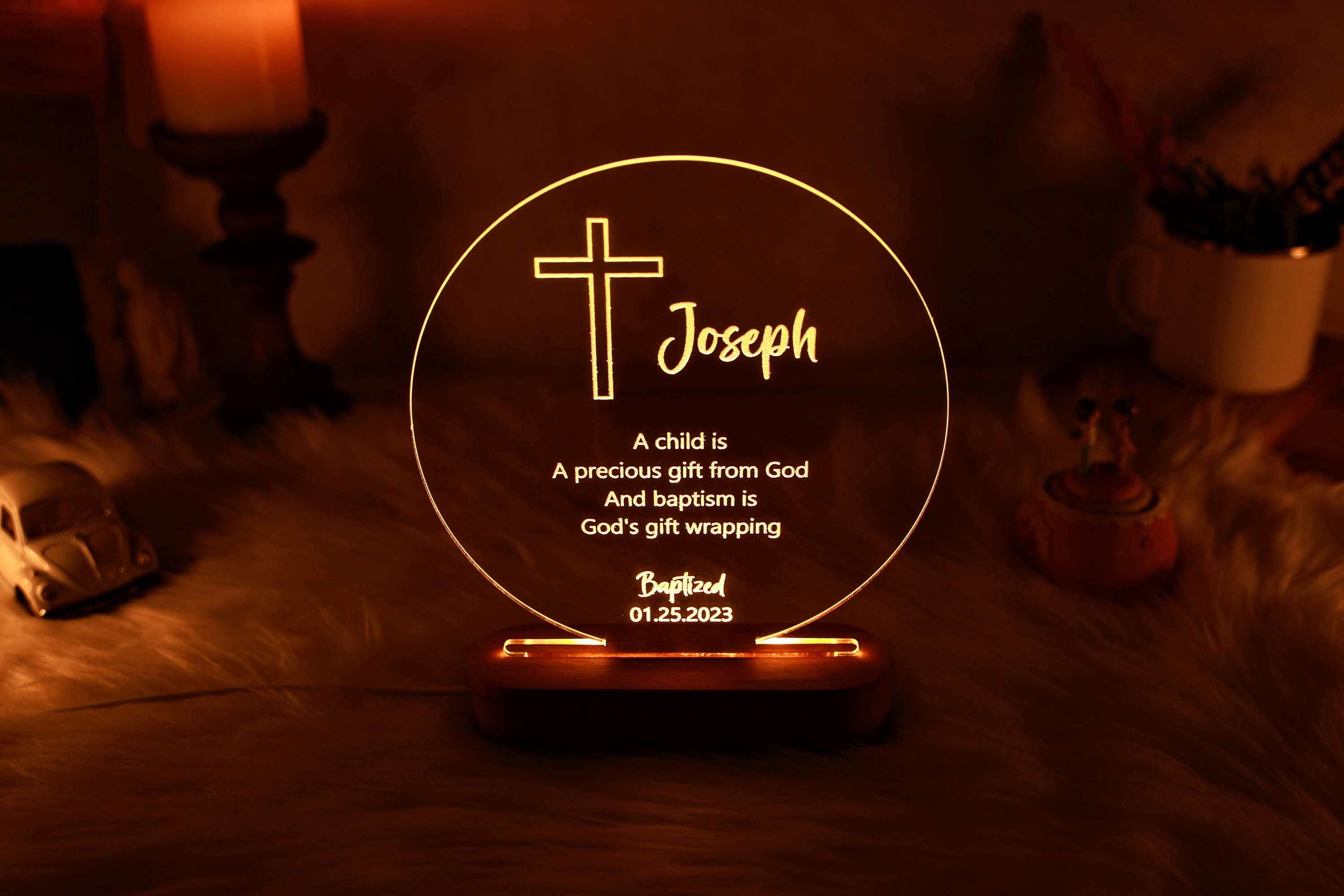 Personalized Bible Verse LED Night Lamp - Christening Night Light - Gift for Family - Kids Room Decor - Christian Home Decor - New Home Gift
