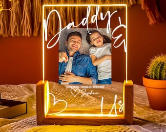 Luz de noche LED personalizada para papá y yo, regalo para el Día del Padre de hija e hijo, regalo para papá, luz de noche con foto personalizada para padre e hija.