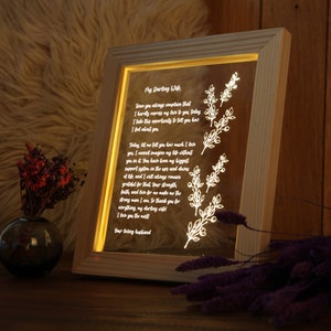 Personalized Hand-Written Letter Night Light Valentine's Day Gift for Wife First Second 10th 20th Anniversary Gift for Him or Her image 7