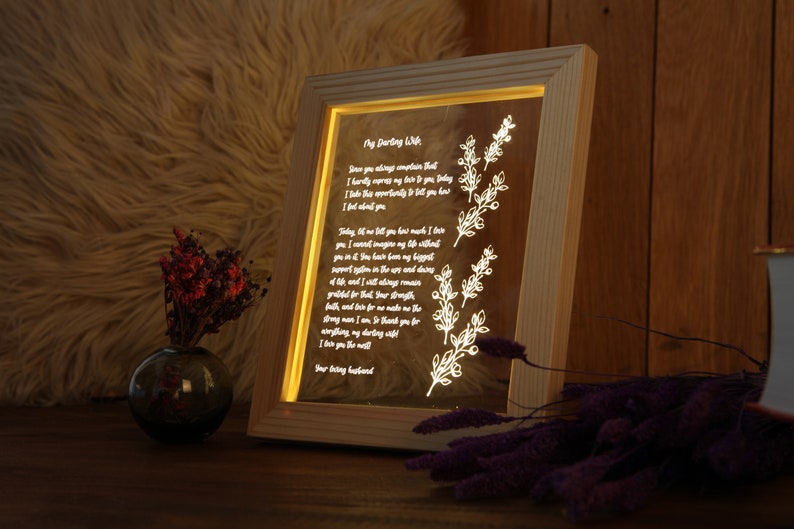 Personalized Hand-Written Letter Night Light Valentine's Day Gift for Wife First Second 10th 20th Anniversary Gift for Him or Her image 7