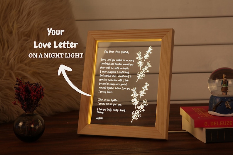 Personalized Hand-Written Letter Night Light Valentine's Day Gift for Wife First Second 10th 20th Anniversary Gift for Him or Her image 2