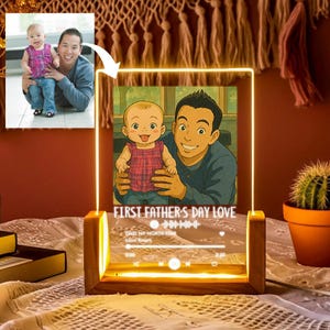 Custom Ghibli Style LED Light – Personalized Acrylic Song Lamp with Dad & Baby – First Father’s Day Gift Keepsake - Birthday Gift for Dad