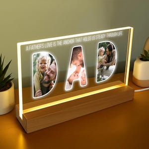 Personalized DAD Photo Lamp Gift for Dad with Photos, Custom Night Light, Father’s Day Gift Idea from Kids, Daddy Memory Light, Dad Birthday