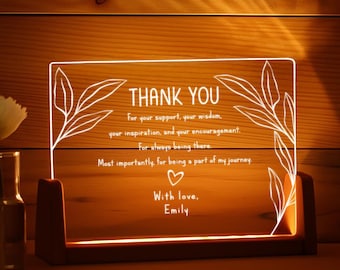 Custom Thank You Acrylic Light Gift, Engraved Appreciation Plaque for Mentor, Teacher, Employee or Friend with Message, Thank You Gift Women