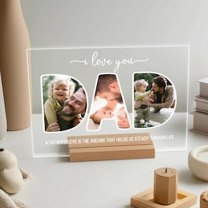 Regalo con foto personalizado para papá: placa acrílica personalizada con collage de letras "PAPÁ" - Marco de cumpleaños personalizado para el Día del Padre - El mejor papá del mundo