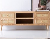 SOFIA Tv Stand in oak wood and wicker with 4 beautiful drawers