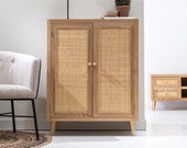 SOFIA collection Sideboard or support cabinet, or bar cabinet in oak wood and wicker with 2 beautiful doors.