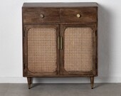 THOMAS Buffet cabinet in Pine wood, Rattan and metal .2 doors, 2 drawers and a shelf.