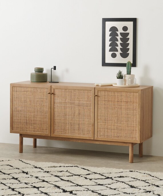 ANA Sideboard Rattan Buffet Rattan Sideboard Oak Wood Etsy