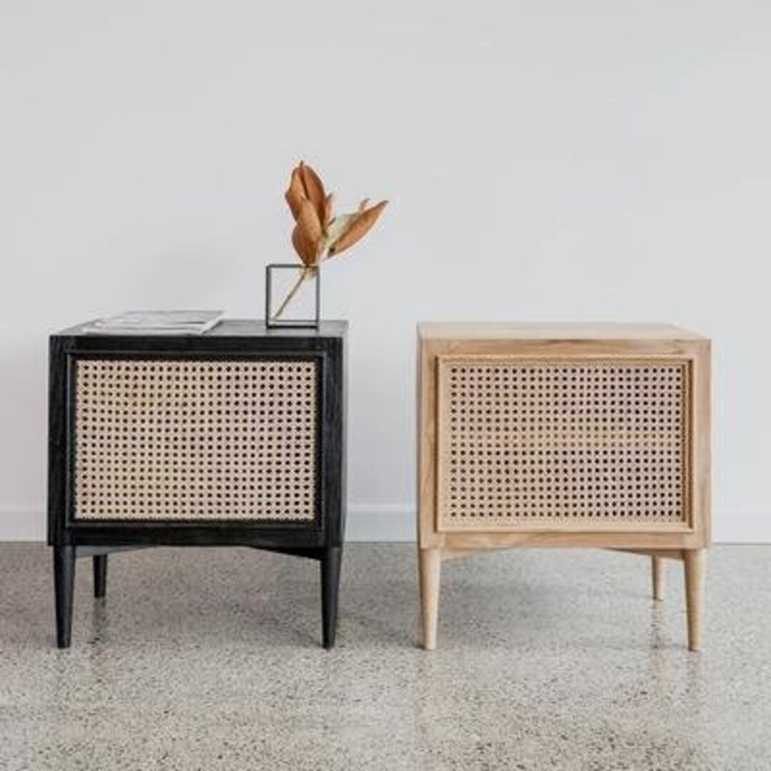 Elegant Bedside Table in Oak Wood Natural or Black With a Etsy