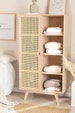 LIBRA Wardrobe, wooden storage unit with natural rattan door, and several shelves, boho style 