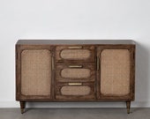 THOMAS Sideboard or TV cabinet in Pine wood, Rattan and metal, 2 doors and 1 drawer.