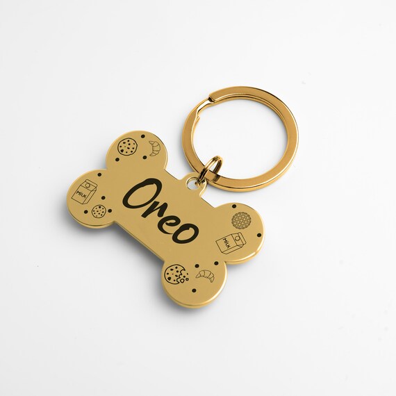 Oreo Dog Tag Gold Bone Dog Name Tag Dog Tag Bone Custom Etsy