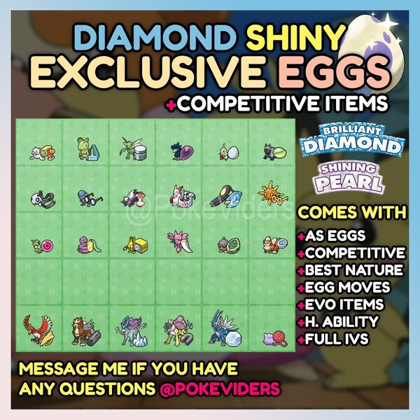 EXCLUSIVE Brilliant Diamond Pokemon Eggs / Hatches with your Trainer Name & ID / Full 6IV / Egg Moves / Hidden Ability / 1-Step Hatch