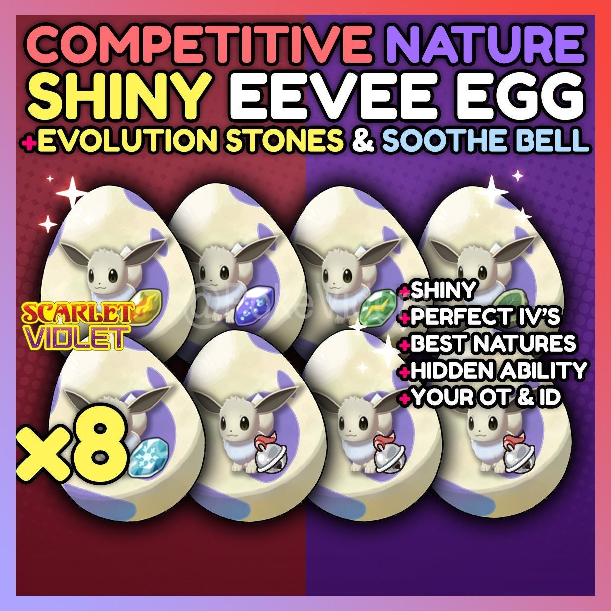 Pokemon Scarlet & Violet / X8 EEVEE EVOLUTION Shiny Egg Pack 