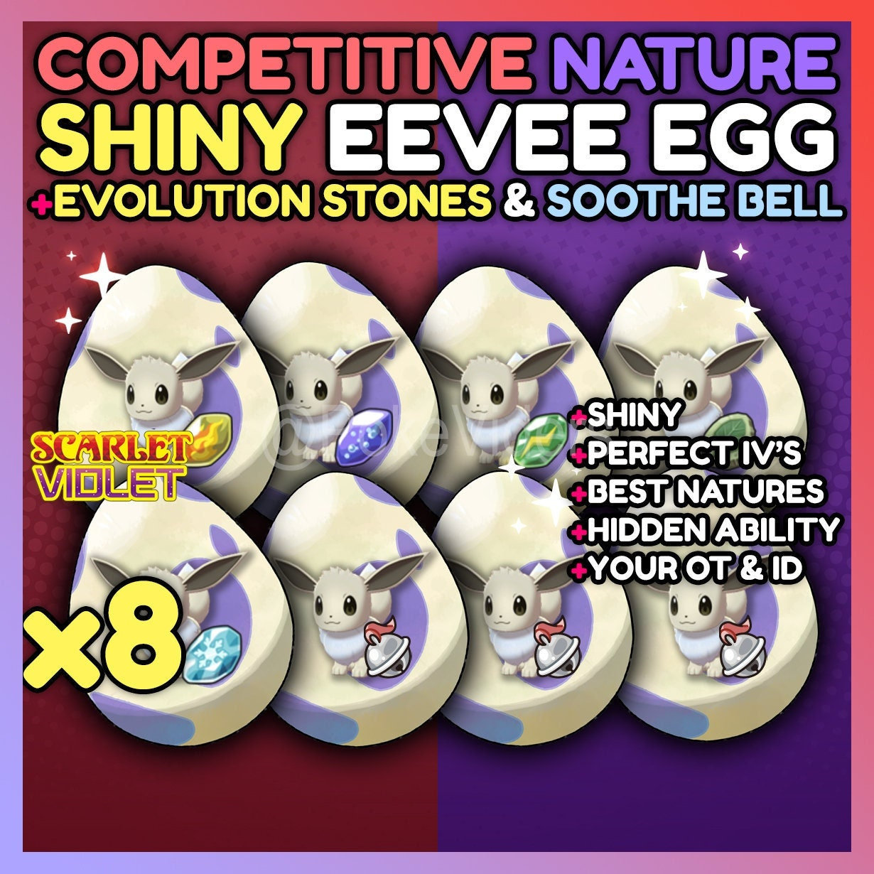 Pokemon Scarlet & Violet / X8 EEVEE EVOLUTION Shiny Egg Pack 