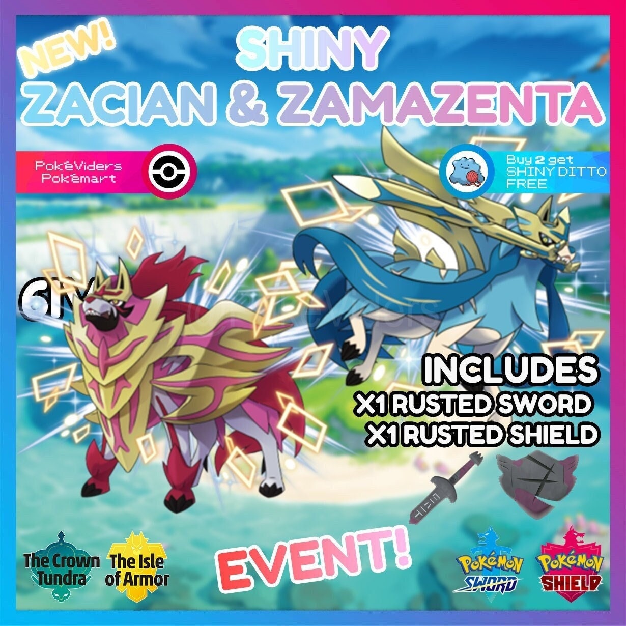 Shiny Zacian & Zamazenta (6IV, Event, Battle Ready) - Pokemon