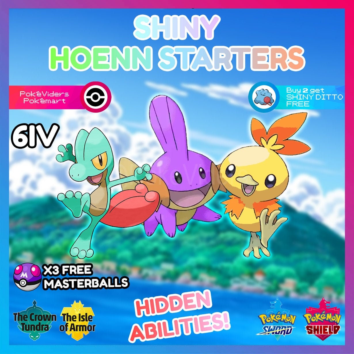 6IV Ultra Square Shiny Hoenn Starters with Hidden Abilities & Master Balls  Bundle for Pokemon Sword, Shield, Brilliant Diamond, and Shining Pearl -  elymbmx