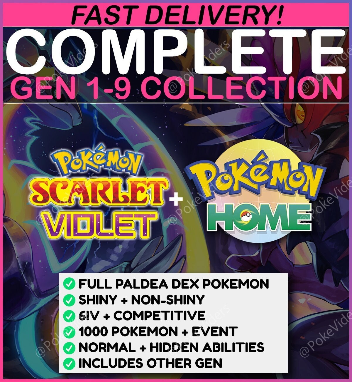 Pokemon Home GEN 9 Paldea Dex SHINY or NONSHINY Scarlet/Violet