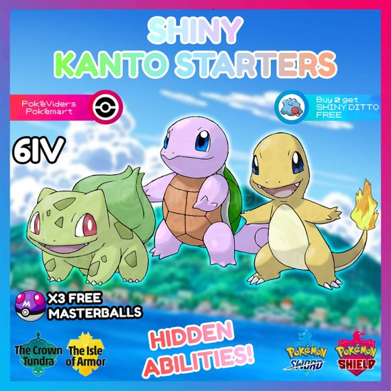 Shiny Bulbasaur/charmander/squirtle Starter Pack 6IV Pokemon 