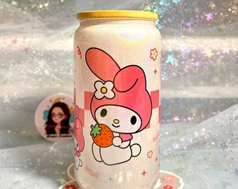 Cute rabbit water bottle, Christmas kawaii gifts for her, Smoothie cup for daughter, kawaii glass cup, kawaii pink rabbit gifts