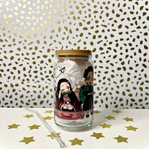 Anime Glass Cup, Kamado Siblings, Gift ideas for Anime Fan, Iced coffee Cup, birthday anime gifts ideas, anime gift for her, anime inspired